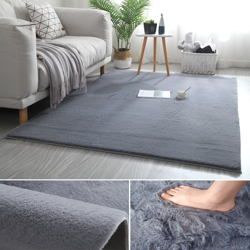 Casual Indoor Room Area Rug Gray Solid Color Rug Polyester Washable Carpet