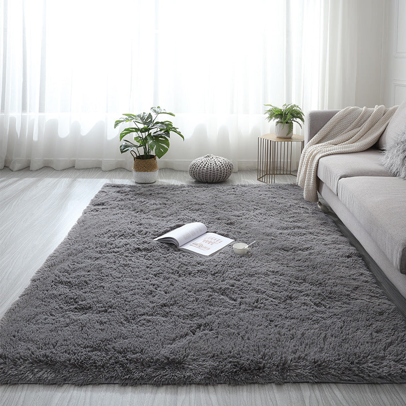 Simplicity Plain Living Room Carpet Modern Carpet Polyester Shag Rug with Non-Slip Backing