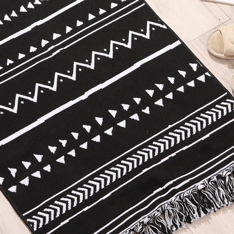 Zwart Boheems tapijt katoen Americana Patroon Area Rug Fringe Indoor Tapijt voor thuisdecoratie
