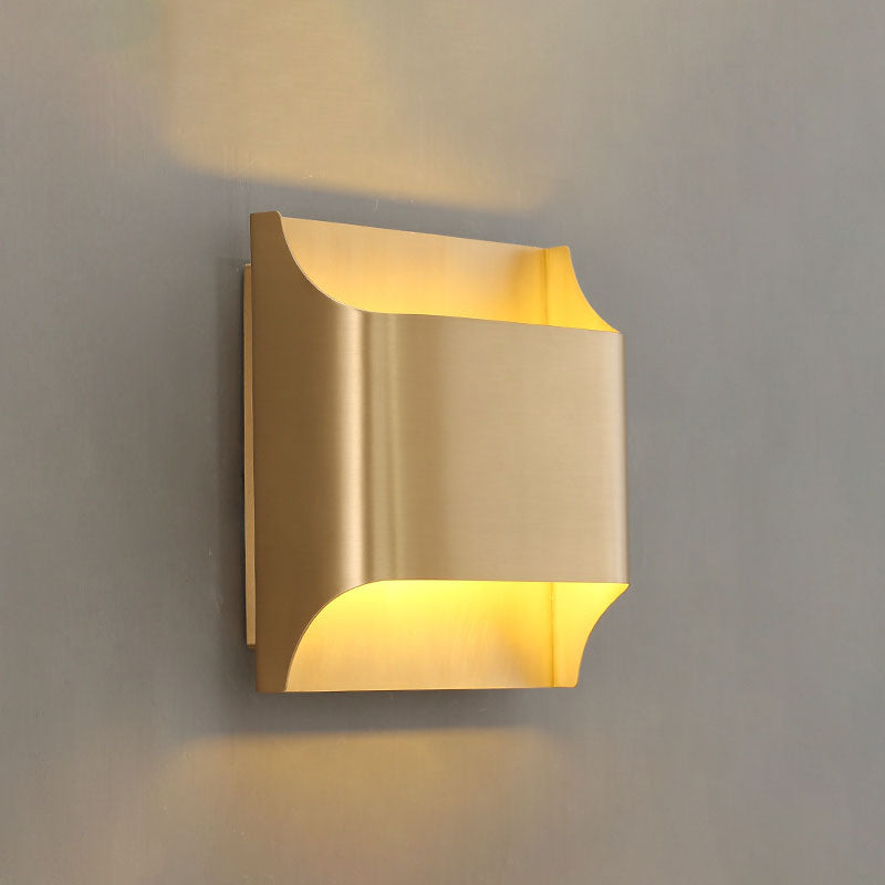 Gold Contemporary Metal Wall Lighting 1-Light Squared Sconce Light for Bedroom