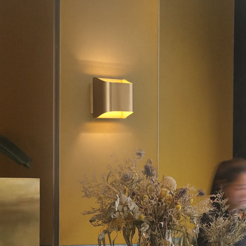 Gold Contemporary Metal Wall Lighting 1-Light Squared Sconce Light for Bedroom