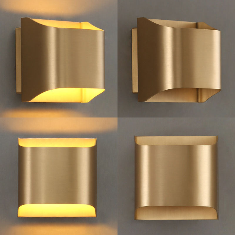 Gold Contemporary Metal Wall Lighting 1-Light Squared Sconce Light for Bedroom