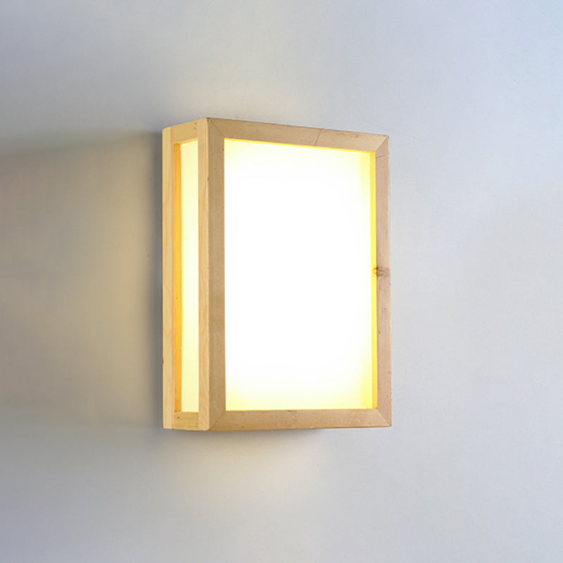 Rectangular Wood Wall Light Japanese 1-Light Wall Mount Light for Dining Room