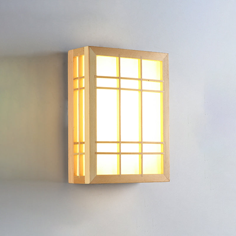 Rectangular Wood Wall Light Japanese 1-Light Wall Mount Light for Dining Room