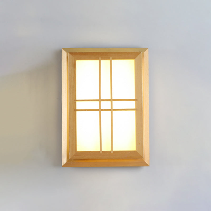 Rectangular Wood Wall Light Japanese 1-Light Wall Mount Light for Dining Room