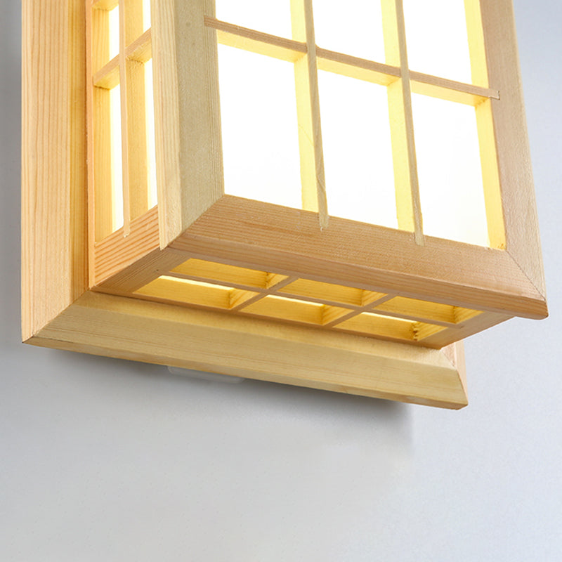 Rectangular Wood Wall Light Japanese 1-Light Wall Mount Light for Dining Room