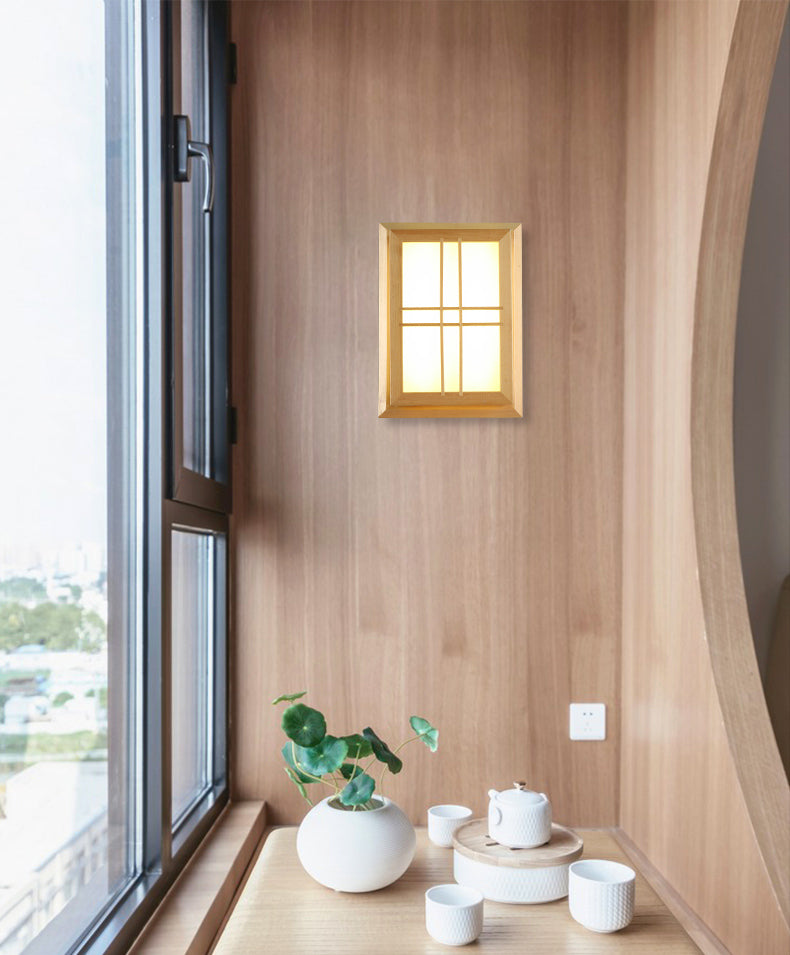 Rectangular Wood Wall Light Japanese 1-Light Wall Mount Light for Dining Room
