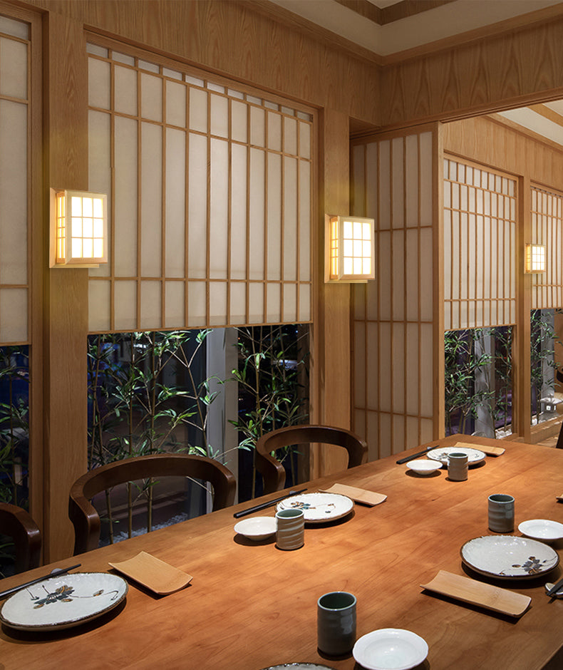 Rectangular Wood Wall Light Japanese 1-Light Wall Mount Light for Dining Room