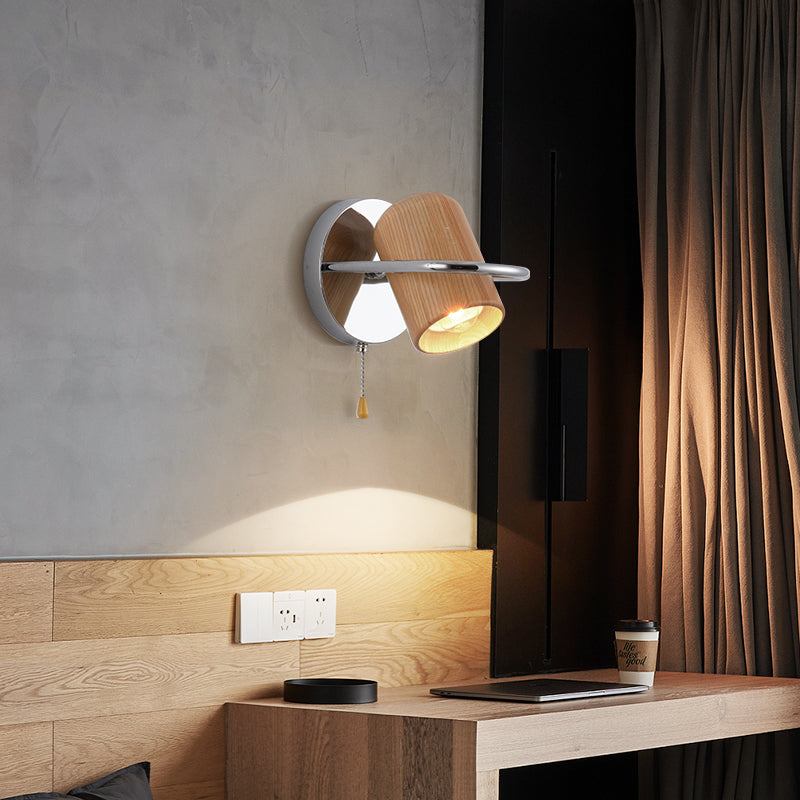 Modern Wood Reading Wall Mount Lamp Bedroom Wall Lighting Fixture with 1 Spotlight