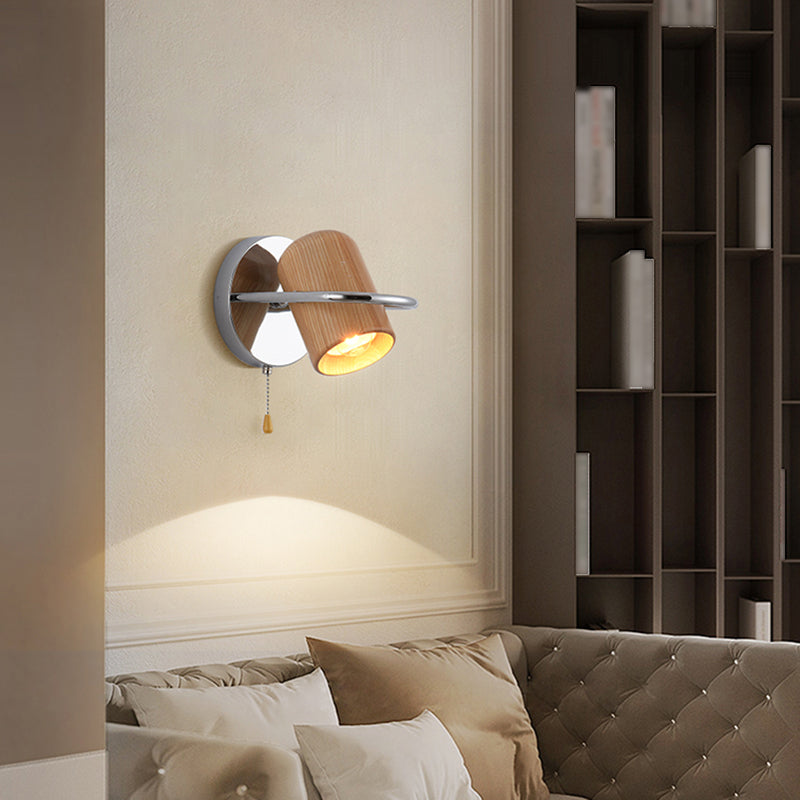 Modern Wood Reading Wall Mount Lamp Bedroom Wall Lighting Fixture with 1 Spotlight