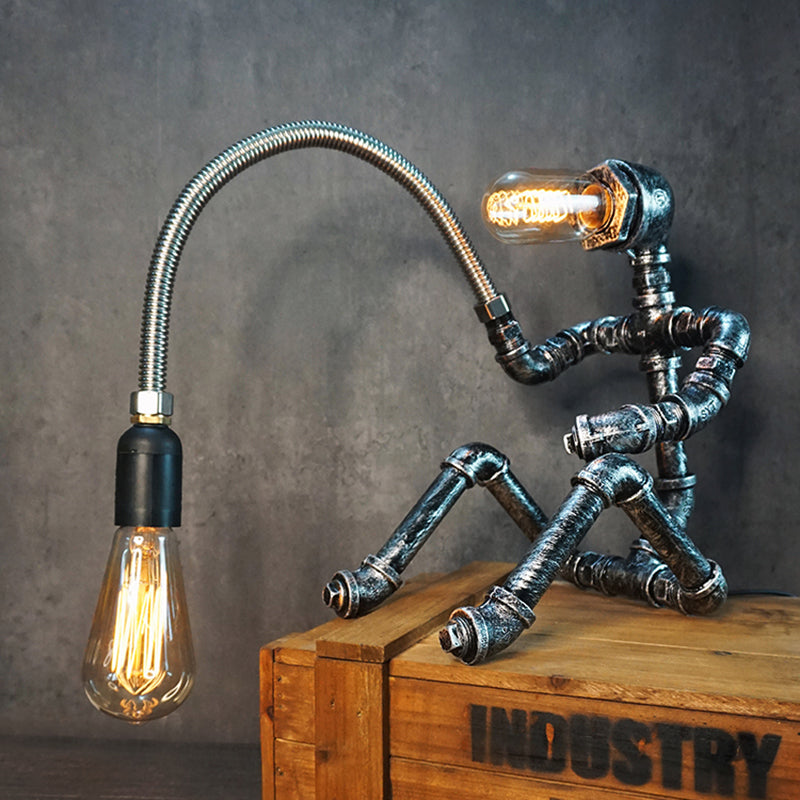 Metal Robot Night Lamp Industrial Steampunk Style 1-Light Bedroom Table Light