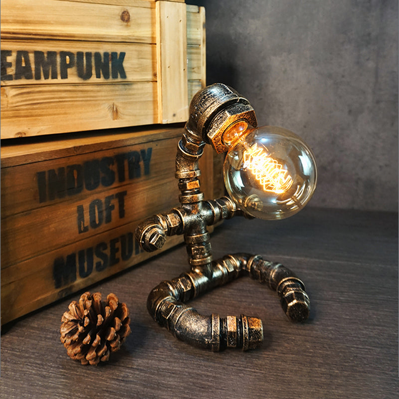 Metal Robot Night Lamp Industrial Steampunk Style 1-Light Bedroom Table Light