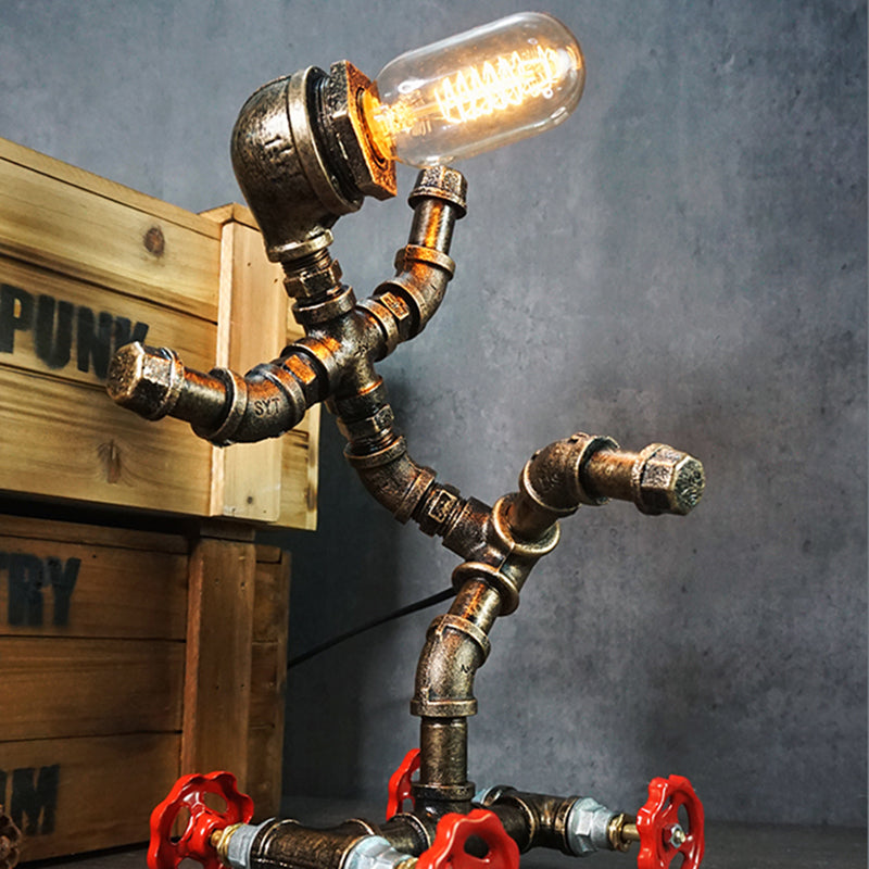 Metal Robot Night Lamp Industrial Steampunk Style 1-Light Bedroom Table Light
