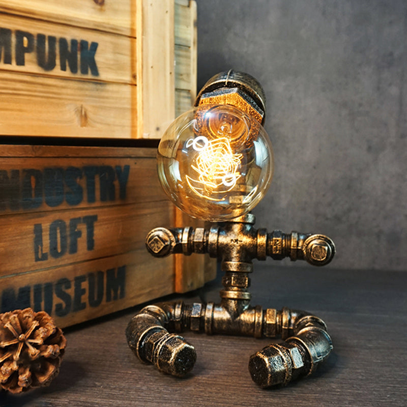 Metal Robot Night Lamp Industrial Steampunk Style 1-Light Bedroom Table Light