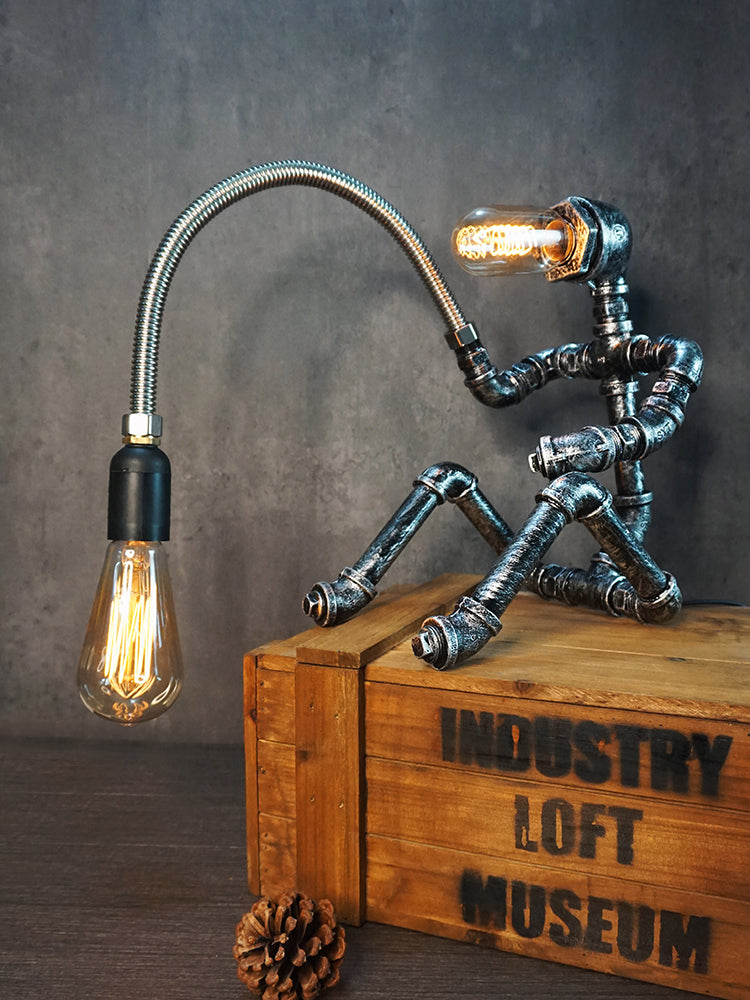 Metal Robot Night Lamp Industrial Steampunk Style 1-Light Bedroom Table Light