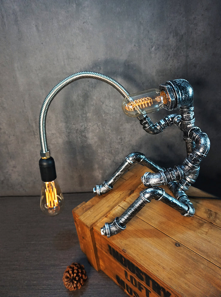 Metal Robot Night Lamp Industrial Steampunk Style 1-Light Bedroom Table Light