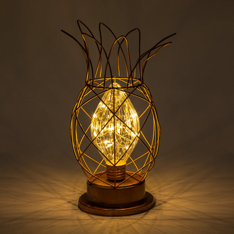 Macaron Lampada da letto a forma di ananas a forma di ananas lampada da letto a 1 luci con design a gabbia