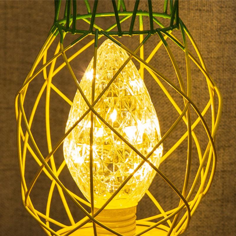 Macaron Lampada da letto a forma di ananas a forma di ananas lampada da letto a 1 luci con design a gabbia