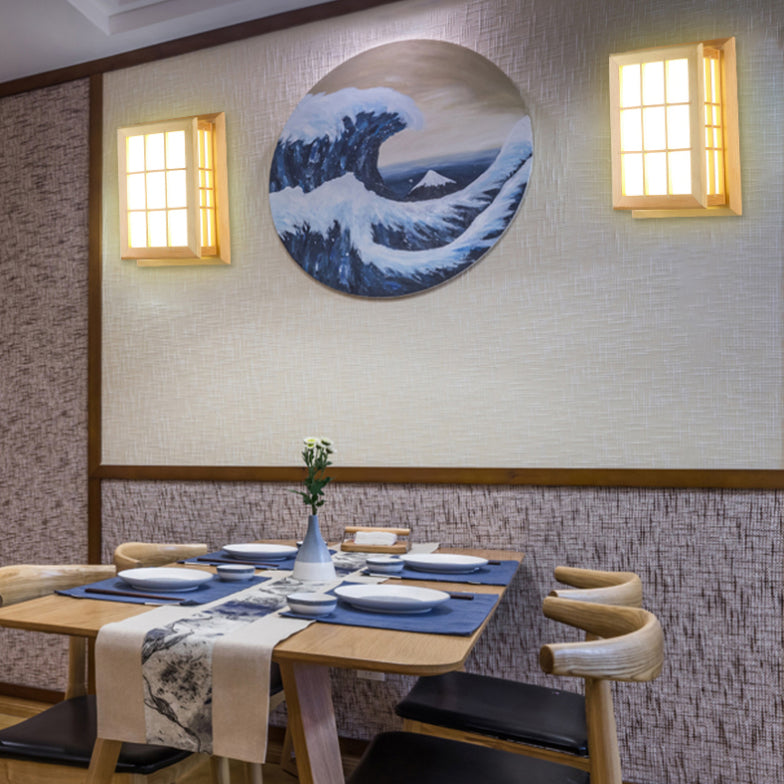 Rectangular Wood Wall Light Japanese 1-Light Wall Mount Light for Dining Room