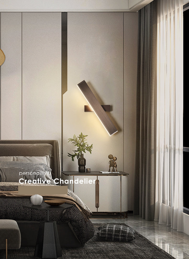 Brown Rectangular LED Wall Lamp in Modern Artistic Style Aluminium Rotatable Wall Light for Bedroom
