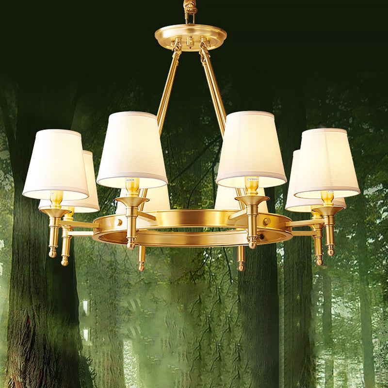 Copper Fabric Chandelier Light Fixtures Cone Ceiling Light Fixture for Living Room