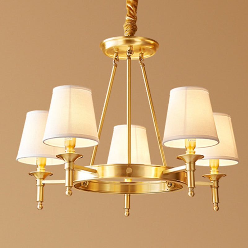 Copper Fabric Chandelier Light Fixtures Cone Ceiling Light Fixture for Living Room