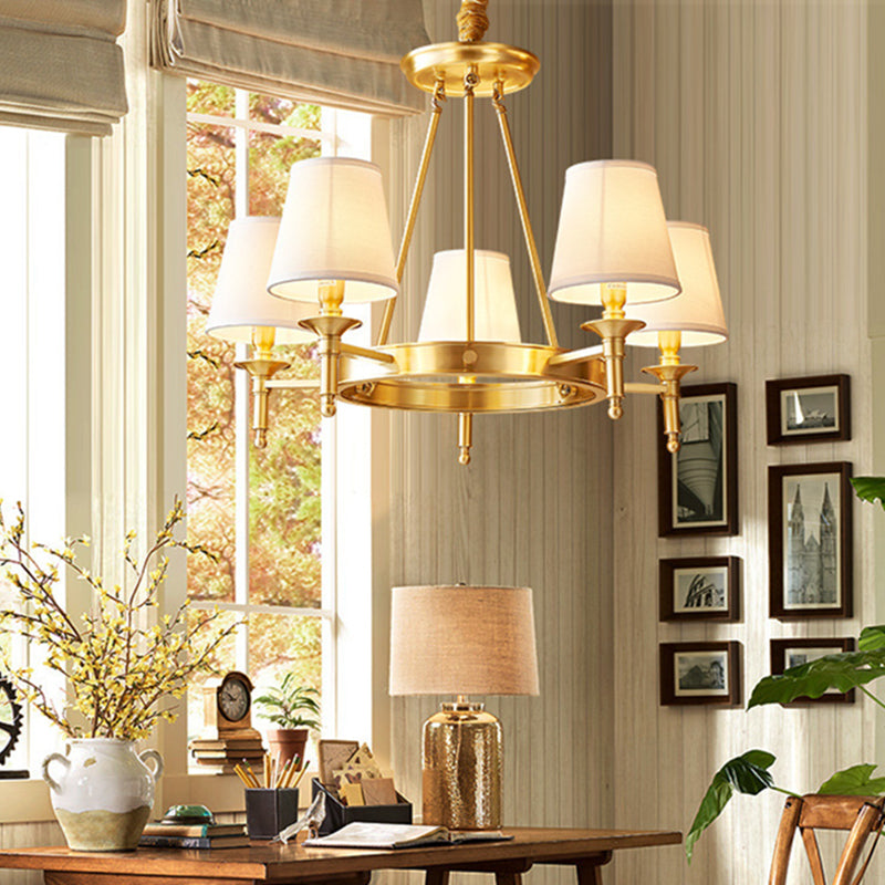 Copper Fabric Chandelier Light Fixtures Cone Ceiling Light Fixture for Living Room