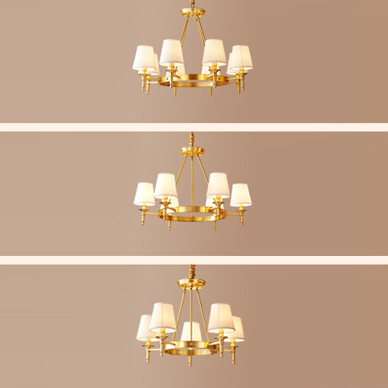 Copper Fabric Chandelier Light Fixtures Cone Ceiling Light Fixture for Living Room