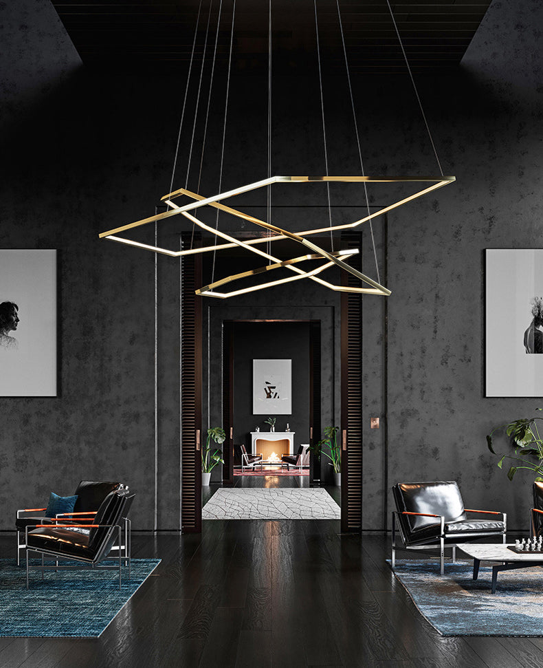 Contemporary Tiered LED Hanging Ceiling Lights Gold Metal Pendant Chandelier for Living Room