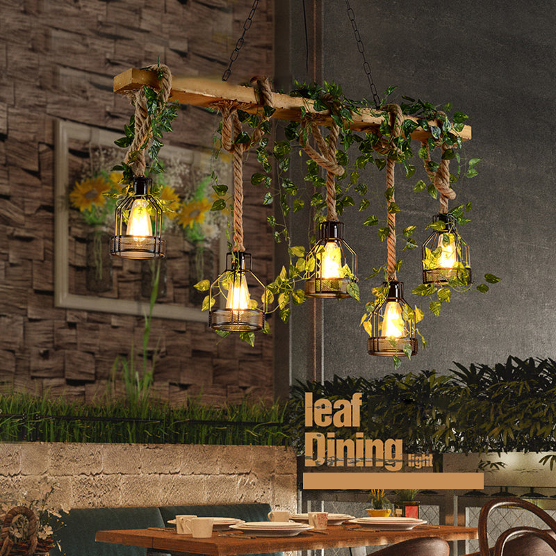 Industrial Bird Cage Island Lighting Fixture Rope Island Chandelier Light in Beige