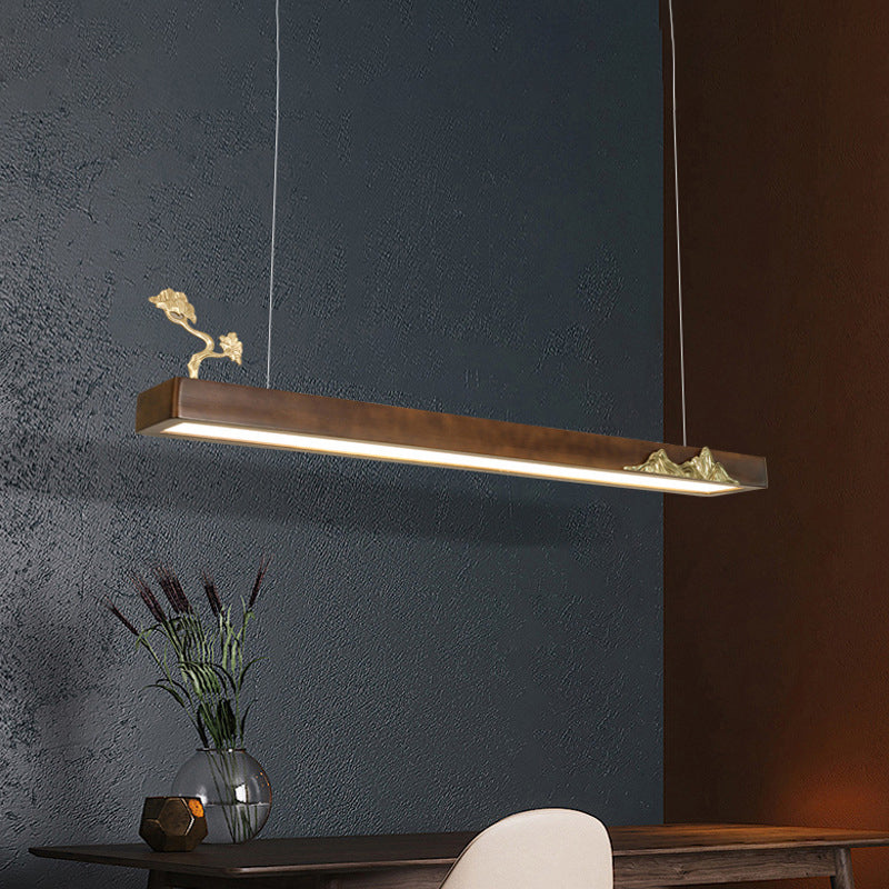 Nueva lámpara de lámpara de madera moderna colgante de isla LED lineal para casa de té