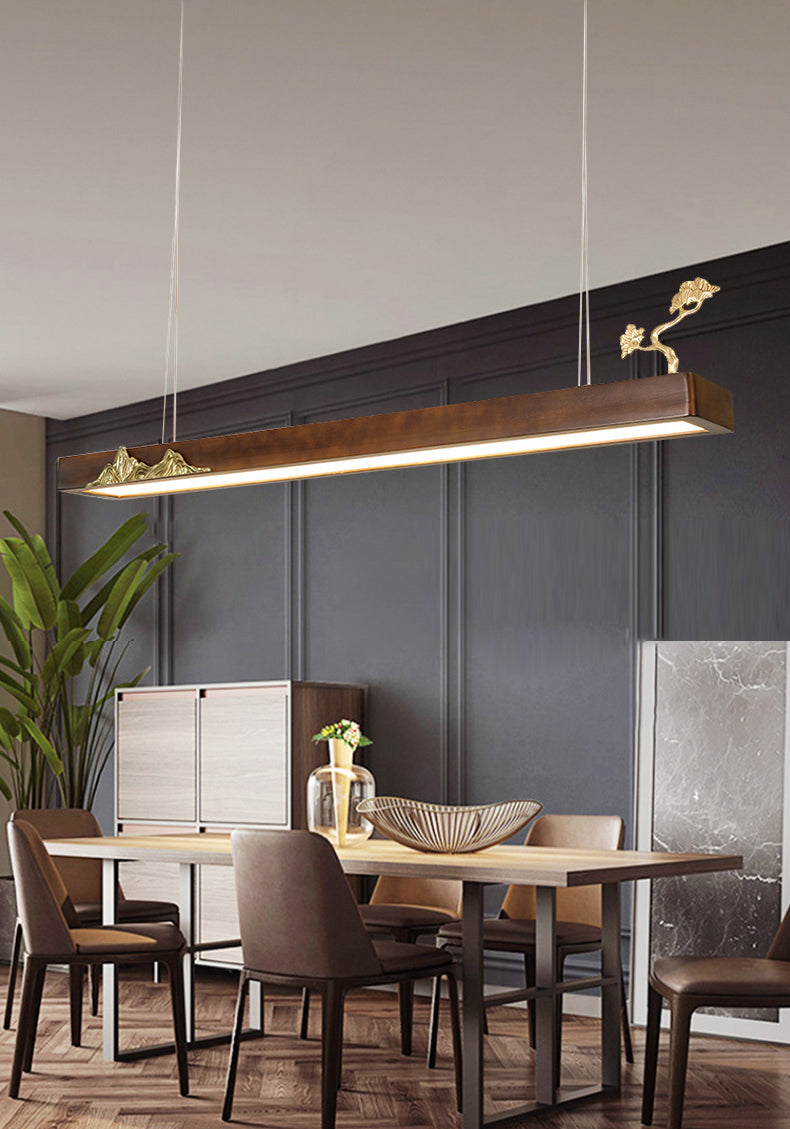 Nueva lámpara de lámpara de madera moderna colgante de isla LED lineal para casa de té