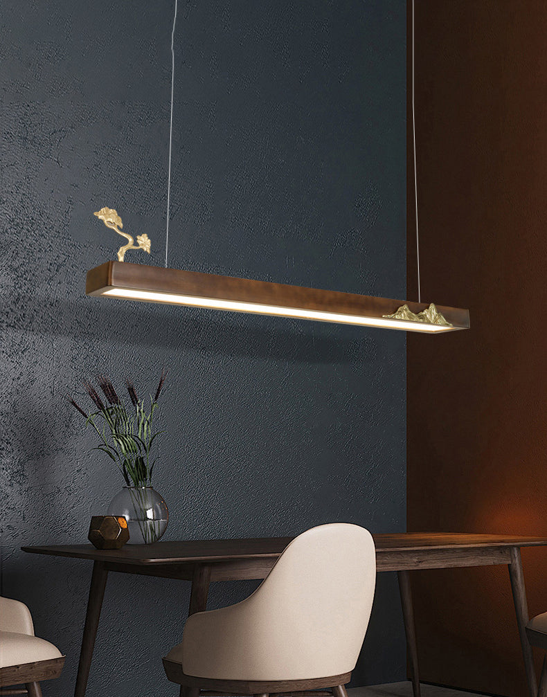 New Modern Wood Chandelier Lamp Linear LED Island Pendant for Tea House