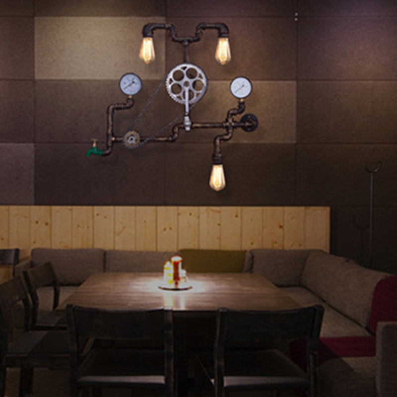 Antike Bronze Eisenwandhalterung Lampe Industriewasser Rohrleitungswand Lichtleuchte für Coffeeshop