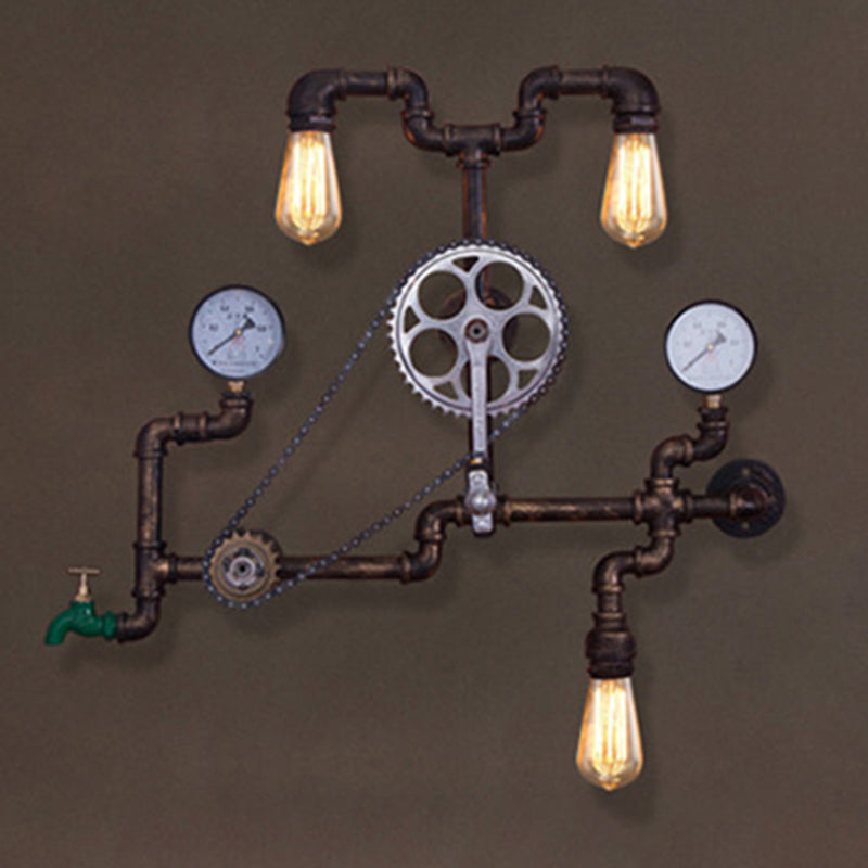 Antike Bronze Eisenwandhalterung Lampe Industriewasser Rohrleitungswand Lichtleuchte für Coffeeshop