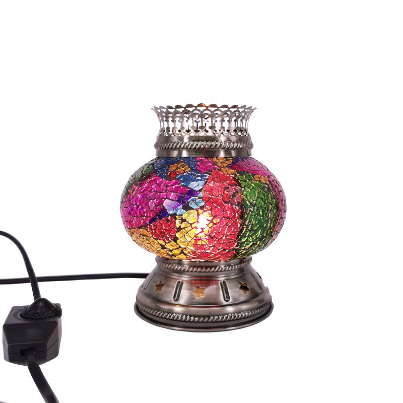 Traditional Lantern Torchiere Lamp 1-Light Stained Glass Table Light for Bedroom