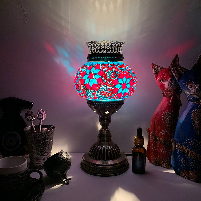 Traditional Lantern Torchiere Lamp 1-Light Stained Glass Table Light for Bedroom