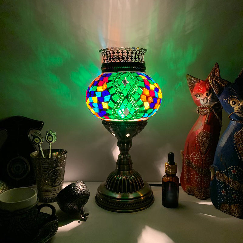 Traditional Lantern Torchiere Lamp 1-Light Stained Glass Table Light for Bedroom