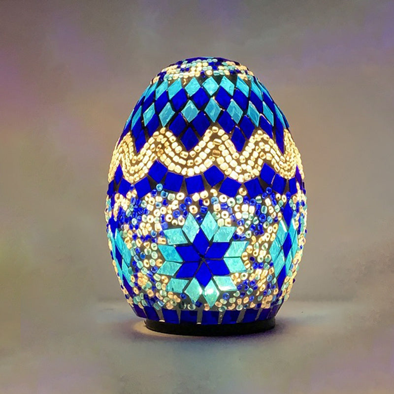 1-Light Easter Egg Shaped Night Light Moroccan Handcrafted Stained Glass Table Lamp for Bedroom