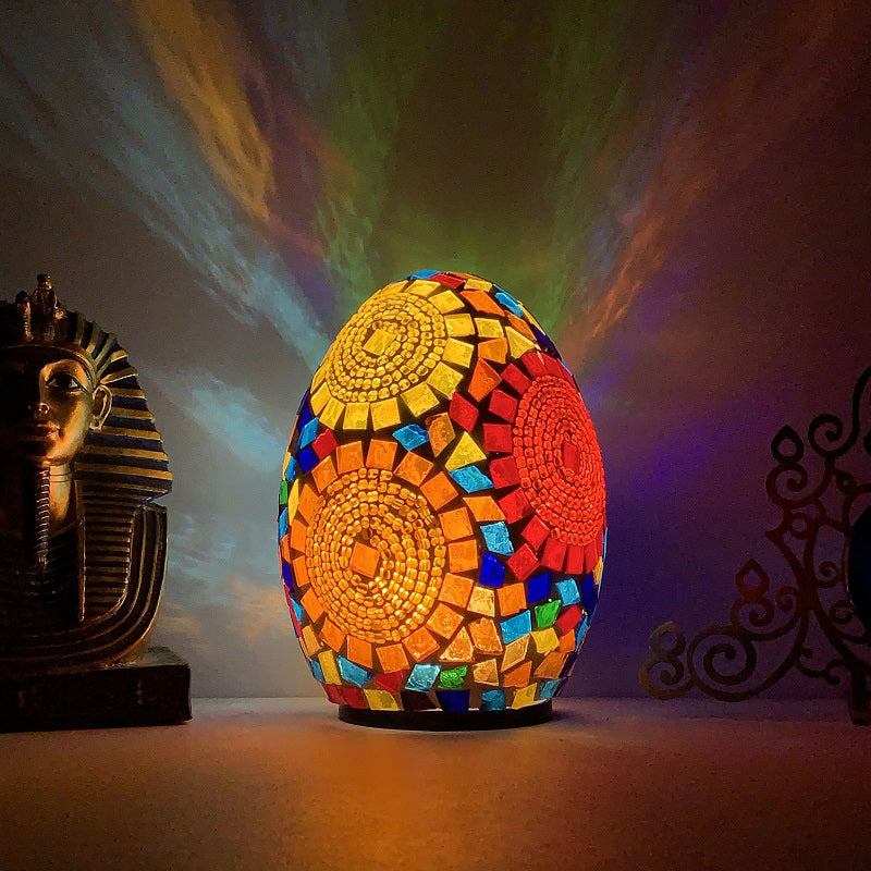 1-Light Easter Egg Shaped Night Light Moroccan Handcrafted Stained Glass Table Lamp for Bedroom