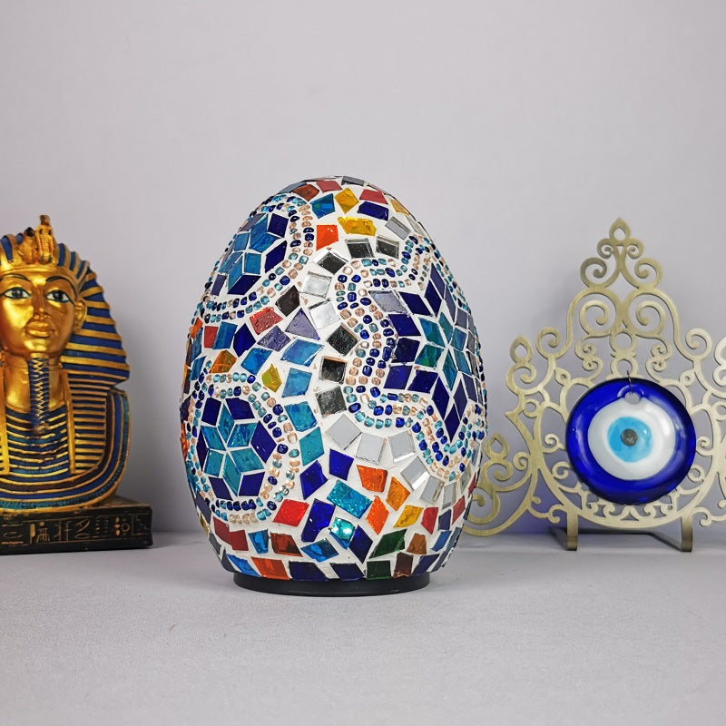 1-Light Easter Egg Shaped Night Light Moroccan Handcrafted Stained Glass Table Lamp for Bedroom