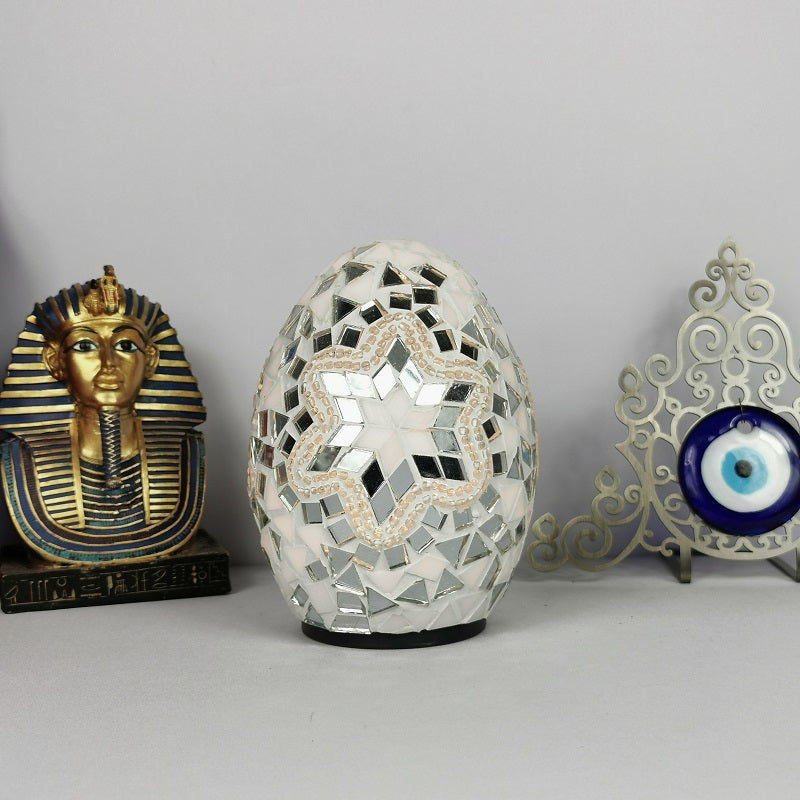 1-Light Easter Egg Shaped Night Light Moroccan Handcrafted Stained Glass Table Lamp for Bedroom