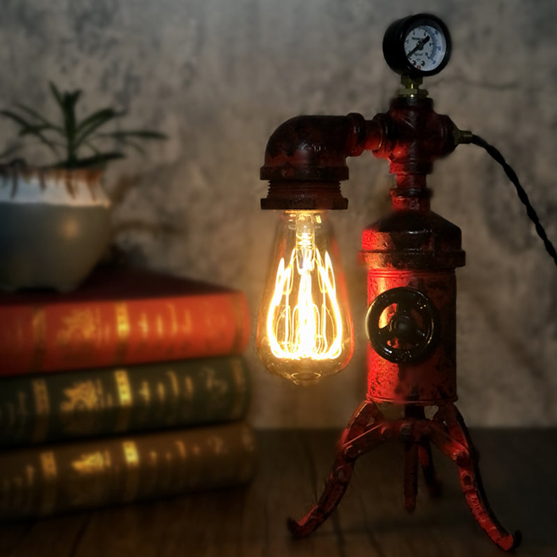 Lampada da tavolo a tubatura in rosso ruggine a vapore retro metallico in metallo camera da letto