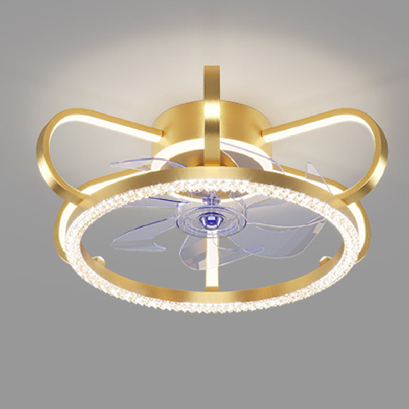 Crown Shaped Kids Bedroom Fan Lighting Metal Macaron LED Semi Flush Ceiling Light with Crystal Decor