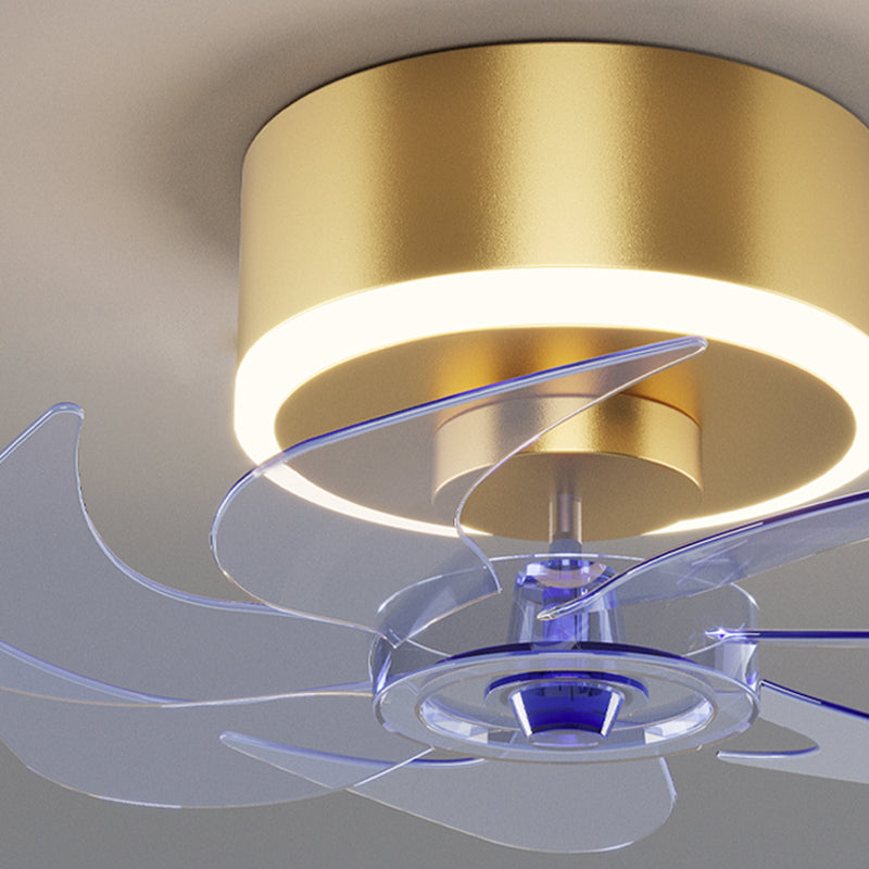 Crown Shaped Kids Bedroom Fan Lighting Metal Macaron LED Semi Flush Ceiling Light with Crystal Decor