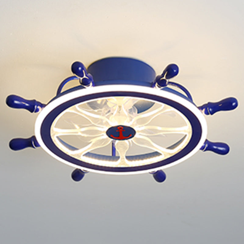 Mediterranean Rudder Shaped Fan Light Fixture Acrylic Boys Bedroom LED Semi Flush Mount Light