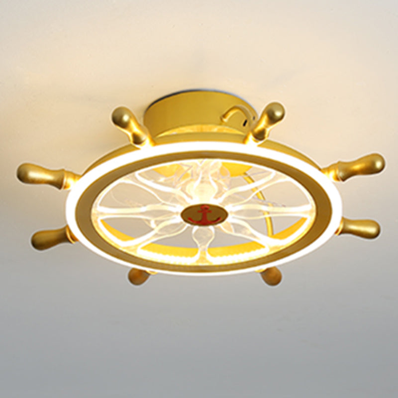 Méditerranée en forme de gouvernail Éclairage de ventilateur acrylique Boys Boucles LED semi Flush Mount Light