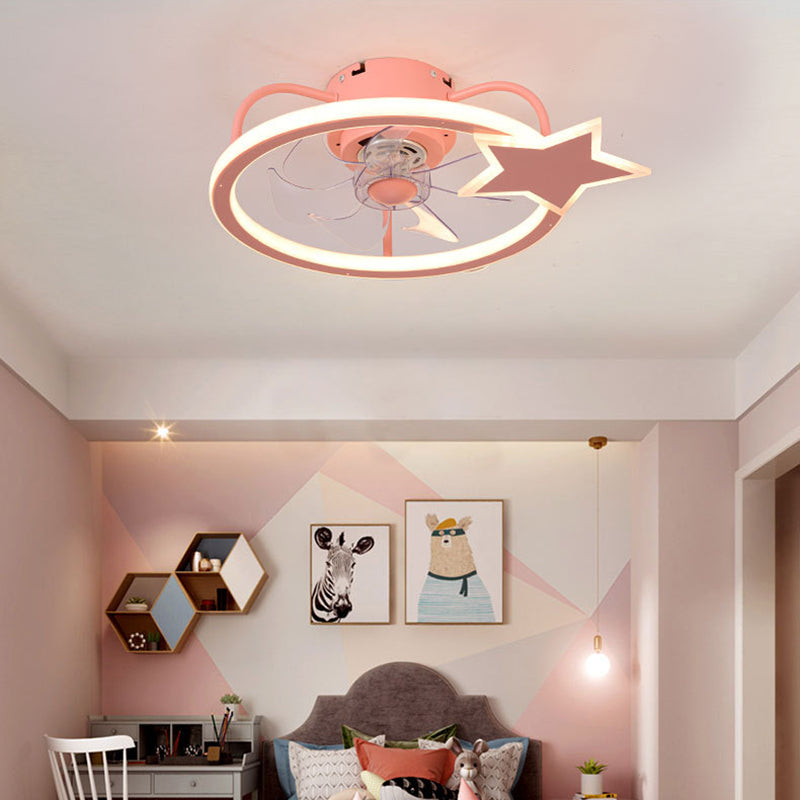 Cartoon LED Semi Flush Lampe Circular Fan Ventimeur avec une teinte acrylique pour la salle des enfants
