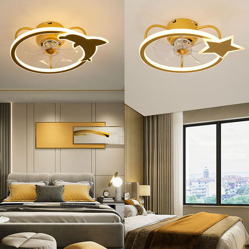 Cartoon LED Semi Flush Lampe Circular Fan Ventimeur avec une teinte acrylique pour la salle des enfants