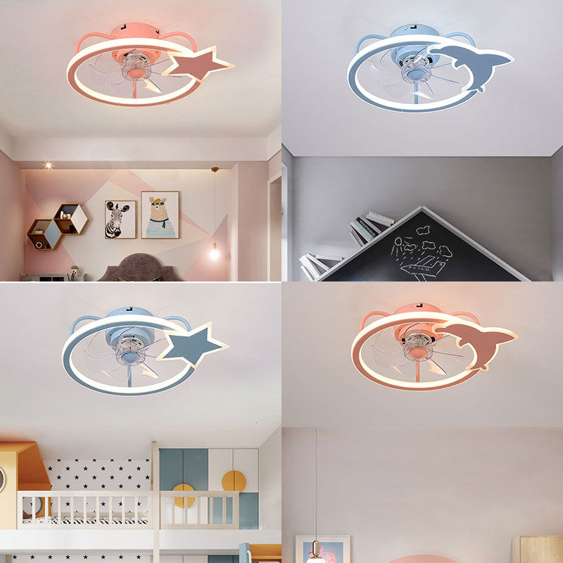 Cartoon LED Semi Flush Lampe Circular Fan Ventimeur avec une teinte acrylique pour la salle des enfants